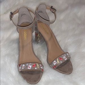 Floral ankle-strap heels